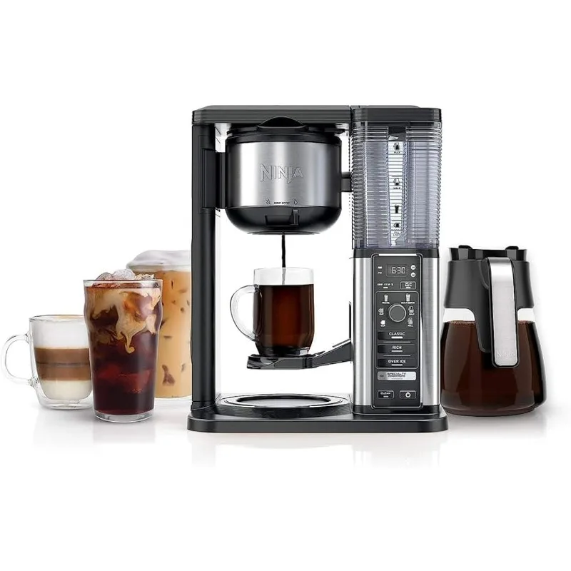 

Specialty 10-Cup Coffee Maker, with 4 Brew Styles for Ground Coffee, Built-in Water Reservoir, Fold-Away Frother & Glass Carafe