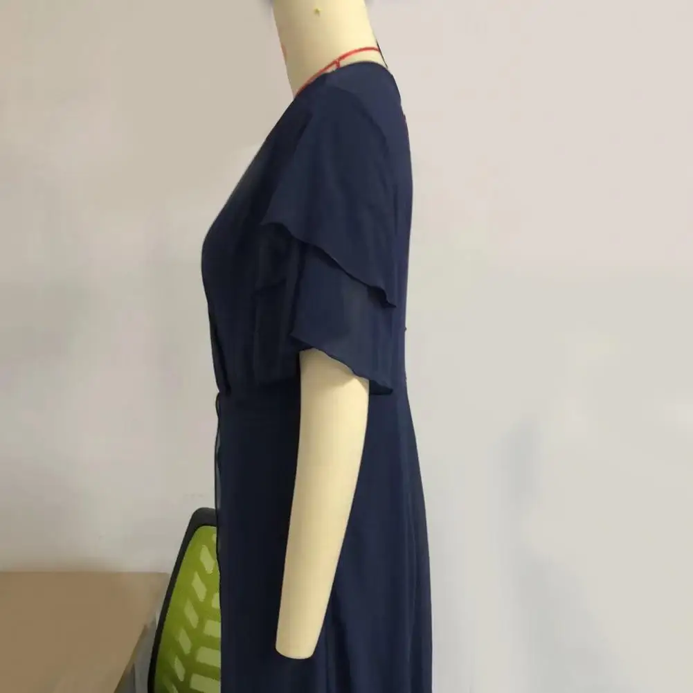 

Lady Breathable Jumpsuit Elegant V-neck Jumpsuit with Wide-leg Hem High Waist See-through Back Zipper for Parties Proms Soft
