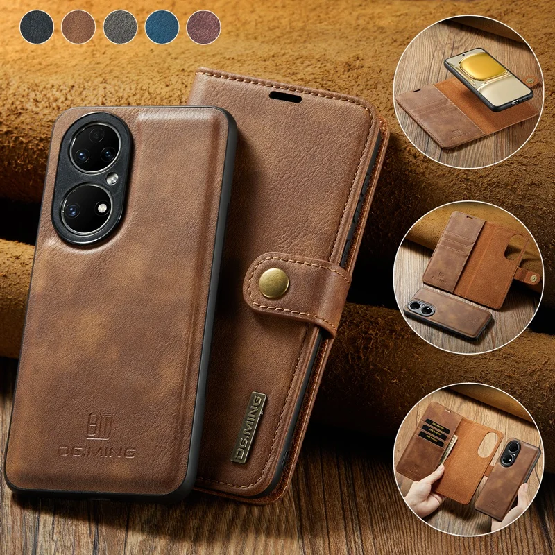Wallet Phone Case 2 in 1 Split Flip Case for Huawei P50 P50 Pro Huawei P40 P30 P20 Pro Strong Magnetic PU Leather Cover