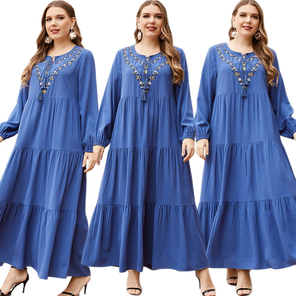 

Abaya Arab Embroidery Maxi Robe For Women Muslim Islamic Long Dress Ramadan Kaftan Turkey Middle East Dubai Party Casual Ramadan