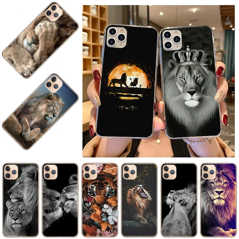 

Phone Case For iPhone 14 13 12 11 Pro XS Max 7 8 Plus 13Mini SE2020 X XR Tiger Lion Clear Soft TPU Silicone Cases Cover
