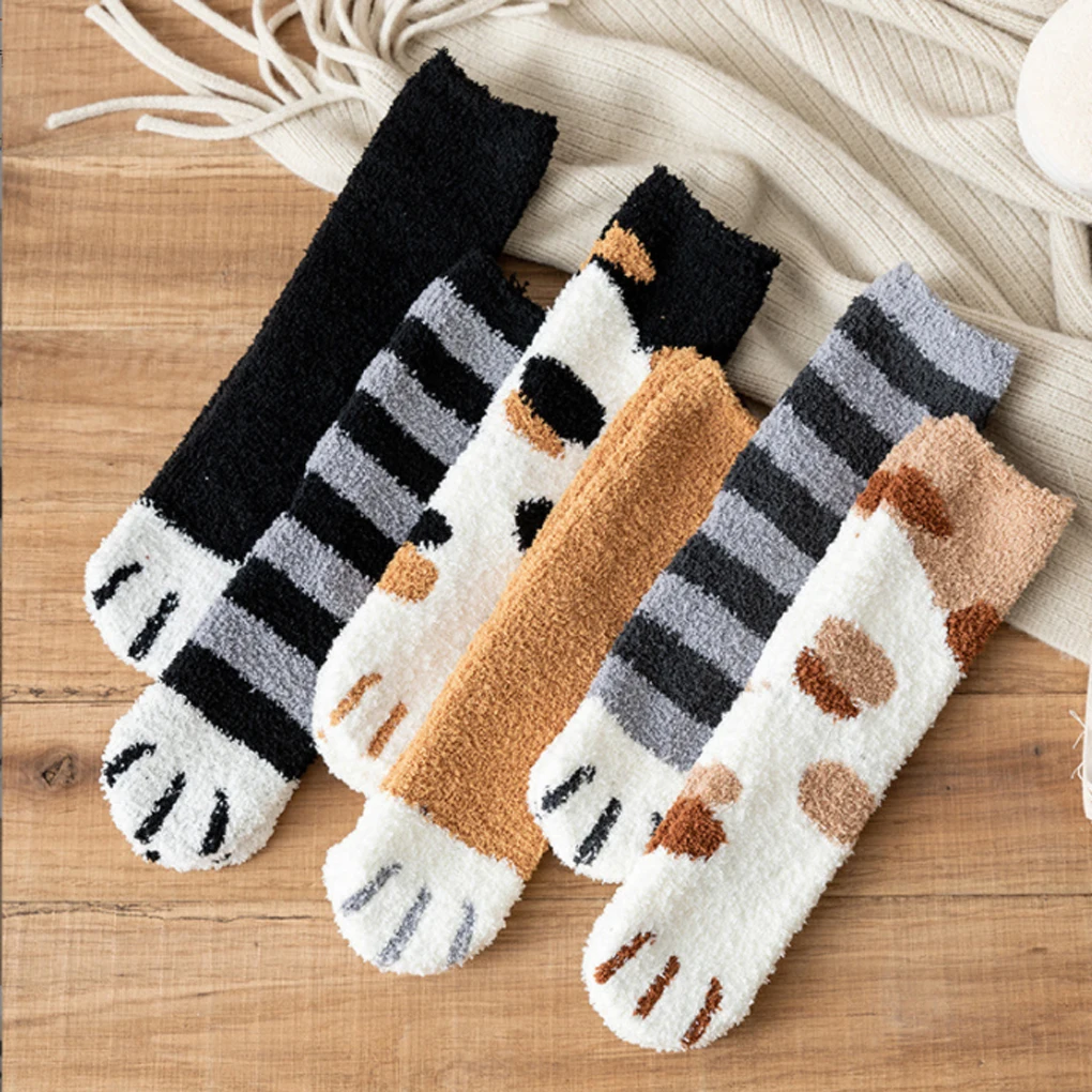 

1 Pair Women Men Winter Warm Socks Soft Comfortable Foot Warmer Unisex Hosiery Adults Sneakers Warming Khaki Dotted