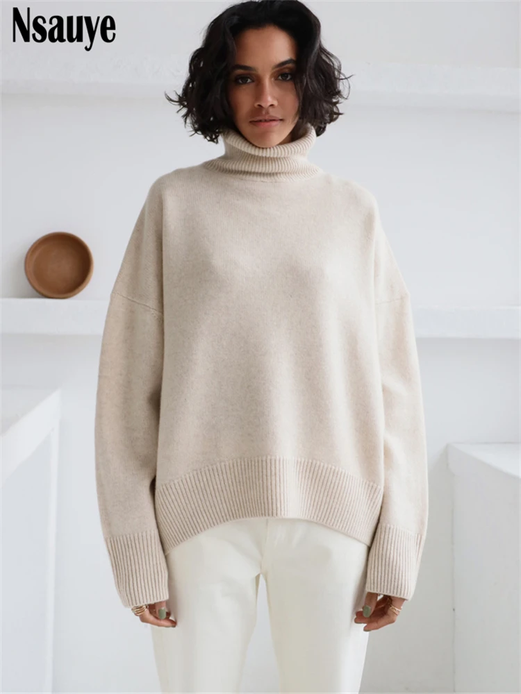 

Женская водолазка Nsauye, винтажный однотонный пуловер с длинным рукавом, свитер Y2K, повседневный джемпер, зима 2022, женские вязаные топы