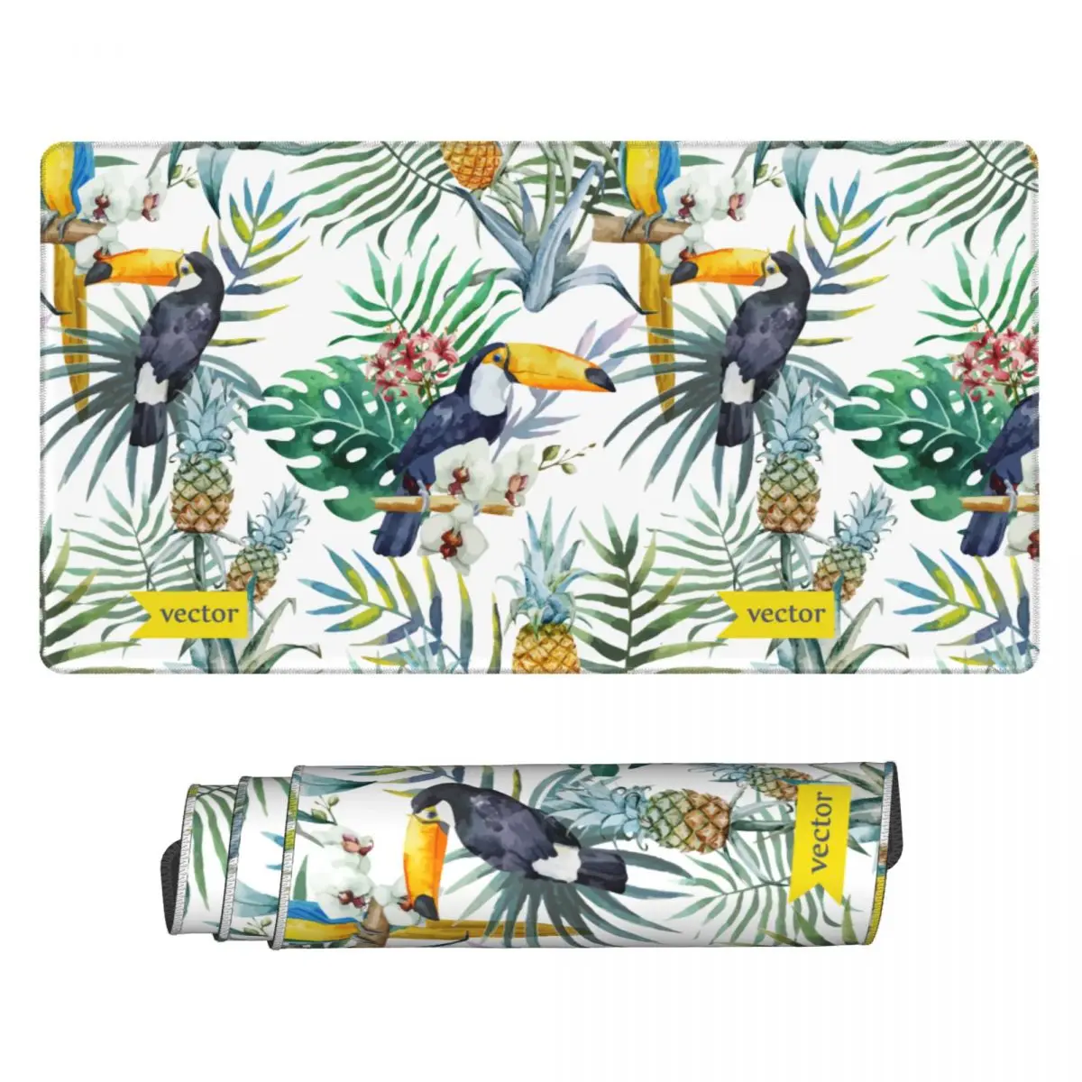 

Summer Tropical Palm Leaves Gaming Mouse Pad Office Desk Mat Birds Black Rubber Mousepad for Computer