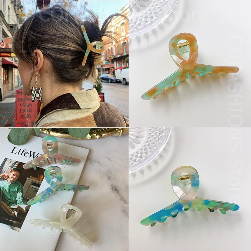 

Korean Colorful Acetate Hair Clip for Women Hair Claw Hollow Cross Retro Style Grab Niche French Girl Hair Accessories Summer
