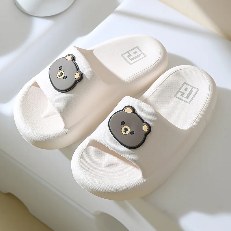 Women Cartoon Slippers Thick Sole Bear Slides Anti-Slip Indoor Bathroom Flip Flops Men Outside Summer Beach Sandals Ladies Shoes