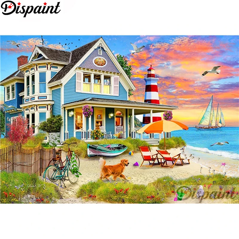 

Алмазная картина Dispaint «Пейзаж, дом, собака», вышивка крестиком, фото на заказ, алмазная вышивка, квадратная круглая вышивка, украшение для дома
