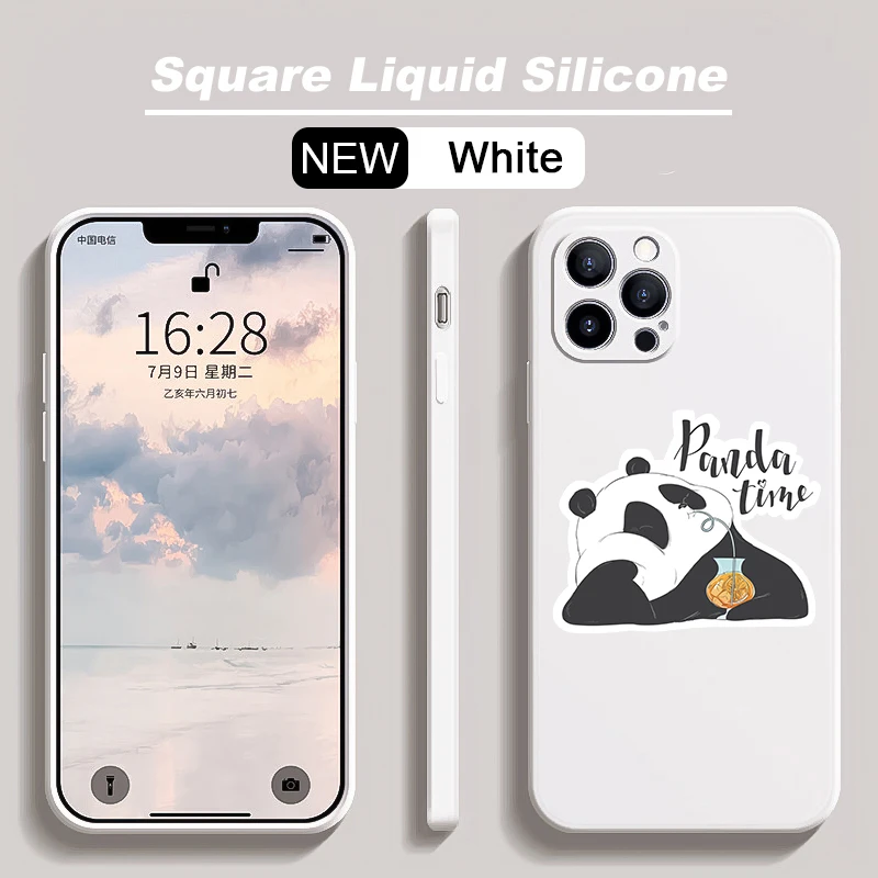 

Cartoon Panda Liquid Silicone Phone Case For iPhone 14 13 11 12 Pro Max XS Max XR X 7 8 Plus SE20 Shockproof Bumper Back Cover