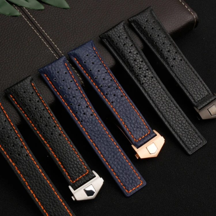 

22mm Genuine Leather Watch Strap For Carrera diving Monaco F1 Series Breathable Watch Chain Men Watchband Frosted