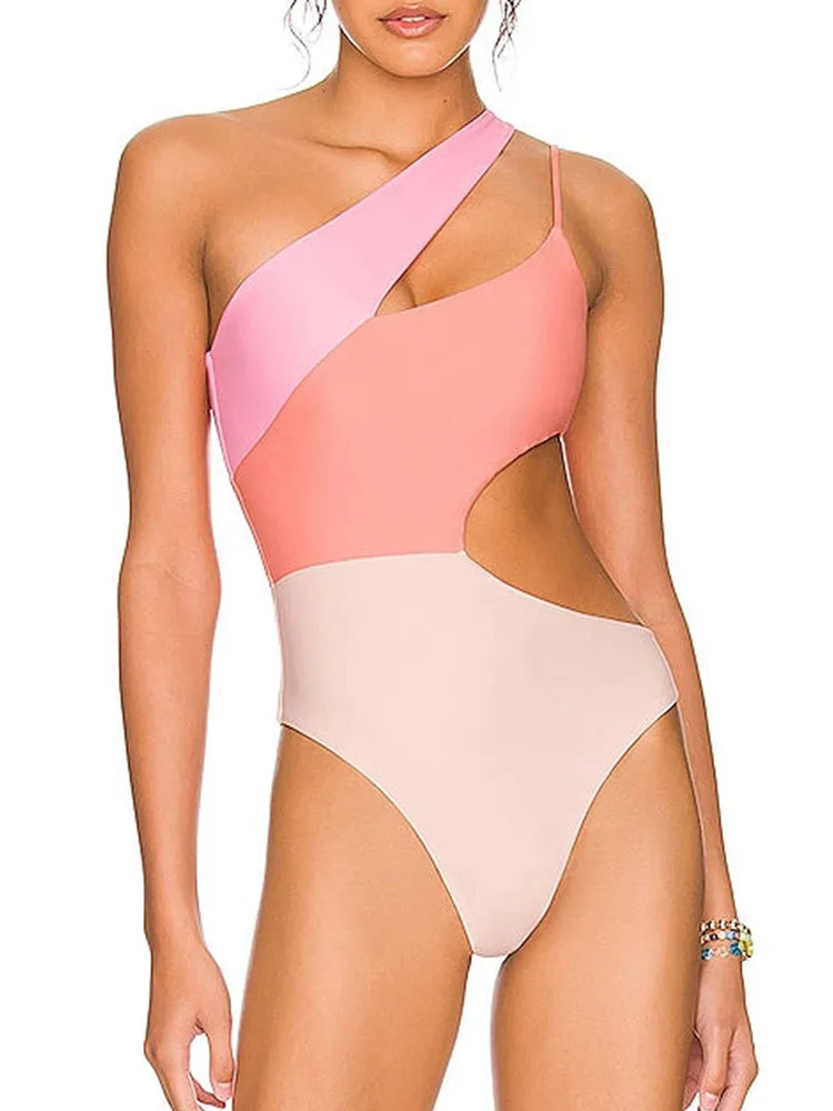 

Монокини в стиле пэчворк, сексуальный купальник с вырезами, женский купальник 2023, купальные костюмы с высоким вырезом на одно плечо, цельный костюм, пляжная одежда