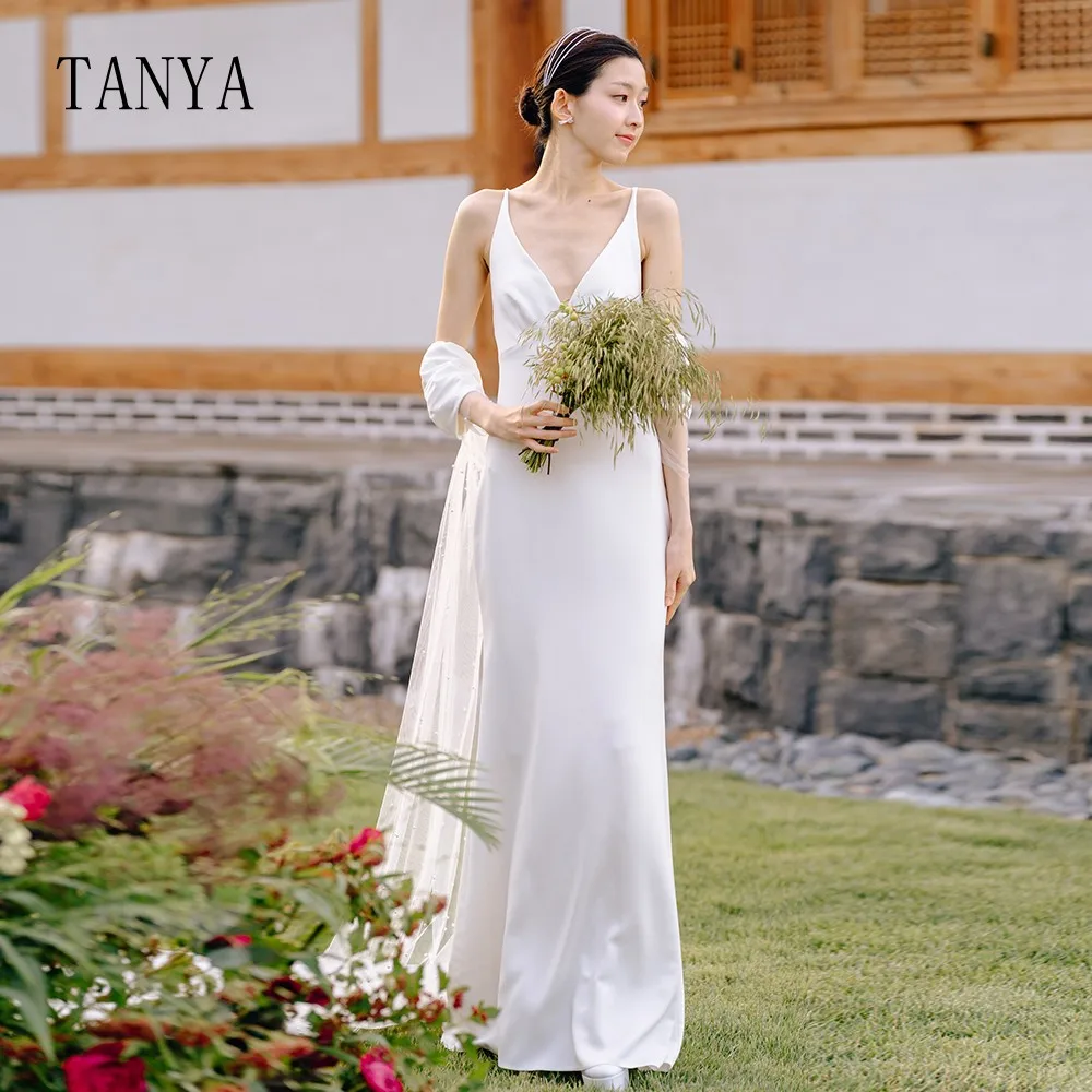 Женское атласное свадебное платье на бретельках элегантное платье-футляр из