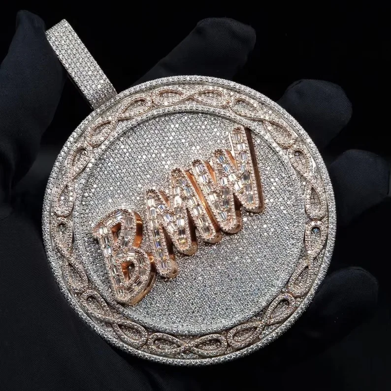 Кулон Круглый в стиле хип-хоп с муассанитом 3 5 дюйма