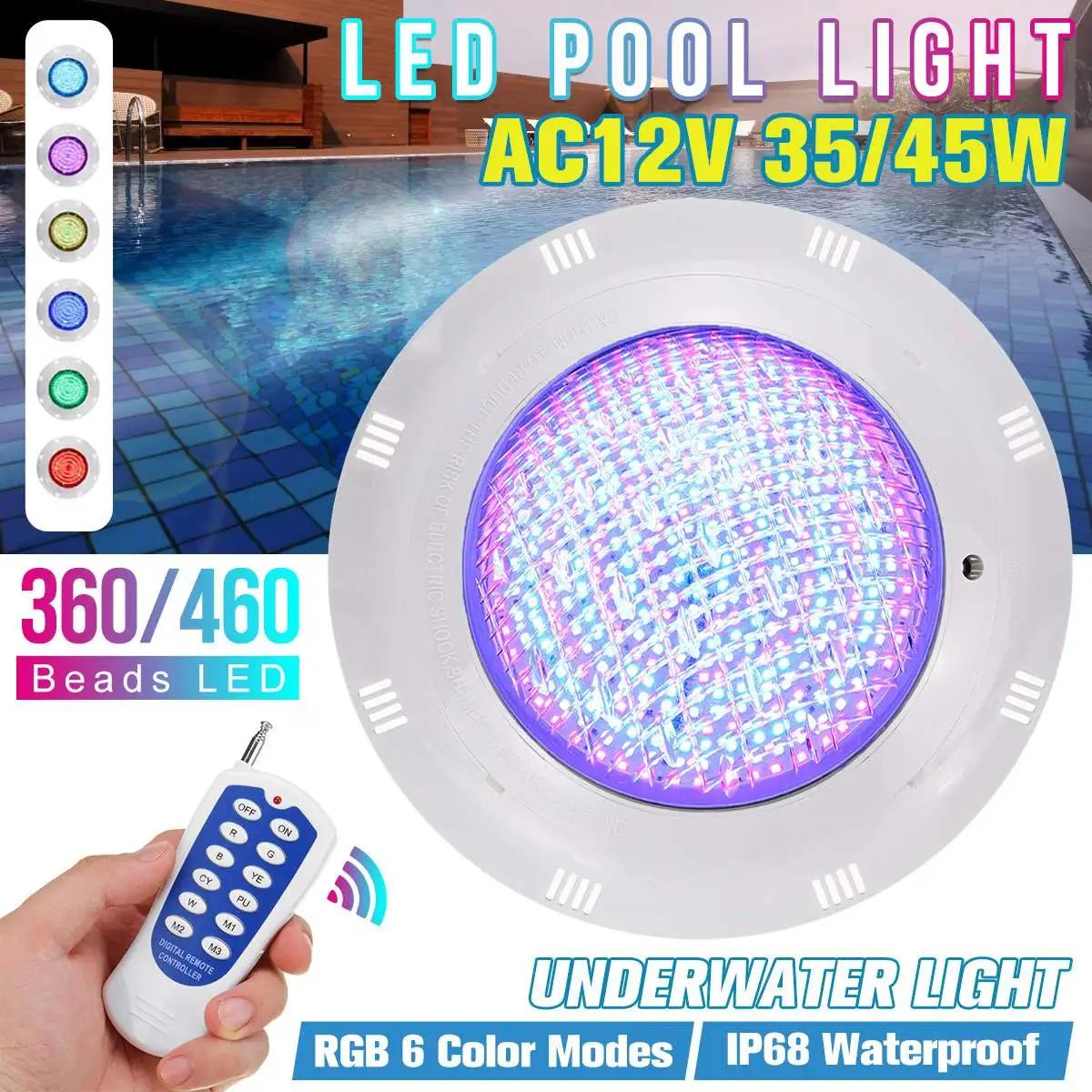 

LED Underwater Lamp Swimming Pool Lights RGB AC12V IP68 Waterproof Lamp with Remote Control Decoration Light Pool Lighting