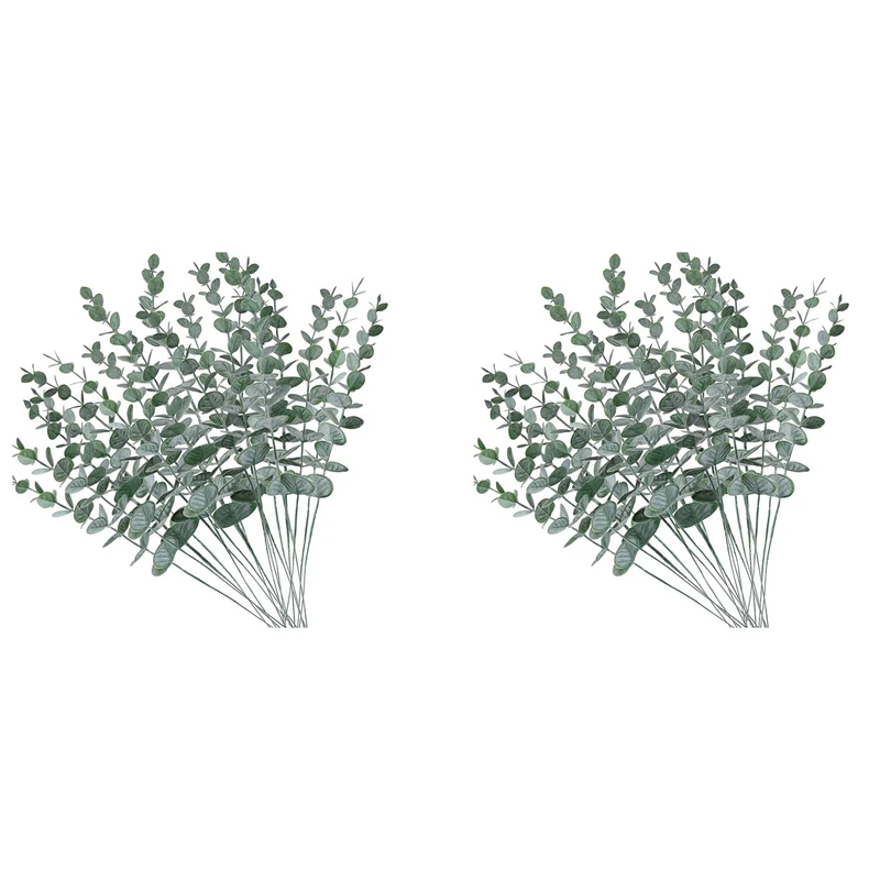 

40Pcs Artificial Eucalyptus Stems Leaves Fake Gray Green Eucalyptuses Plant Branches Faux Greenery Stems For Wedding