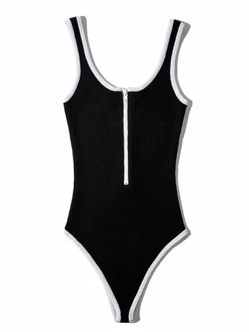 Женский облегающий спортивный спортивный черный ретро боди комбинезон женский сплошной цвет без талии сексуальный комбинезон на молнии 2021 y2k Toops