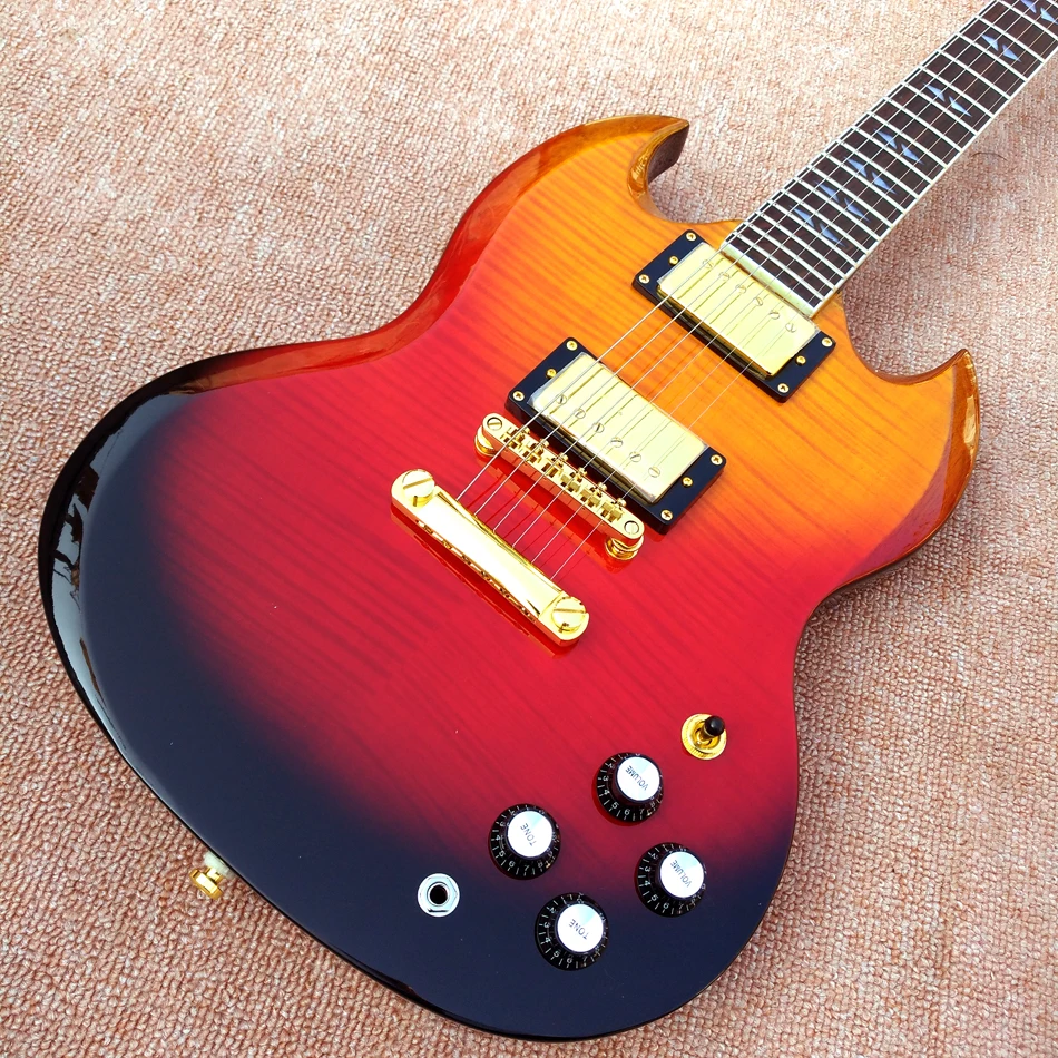 

Электрическая гитара G400, градиентный цвет, верхняя часть огненного клена, фингерборд из палисандра, золотая фурнитура, бесплатная доставка
