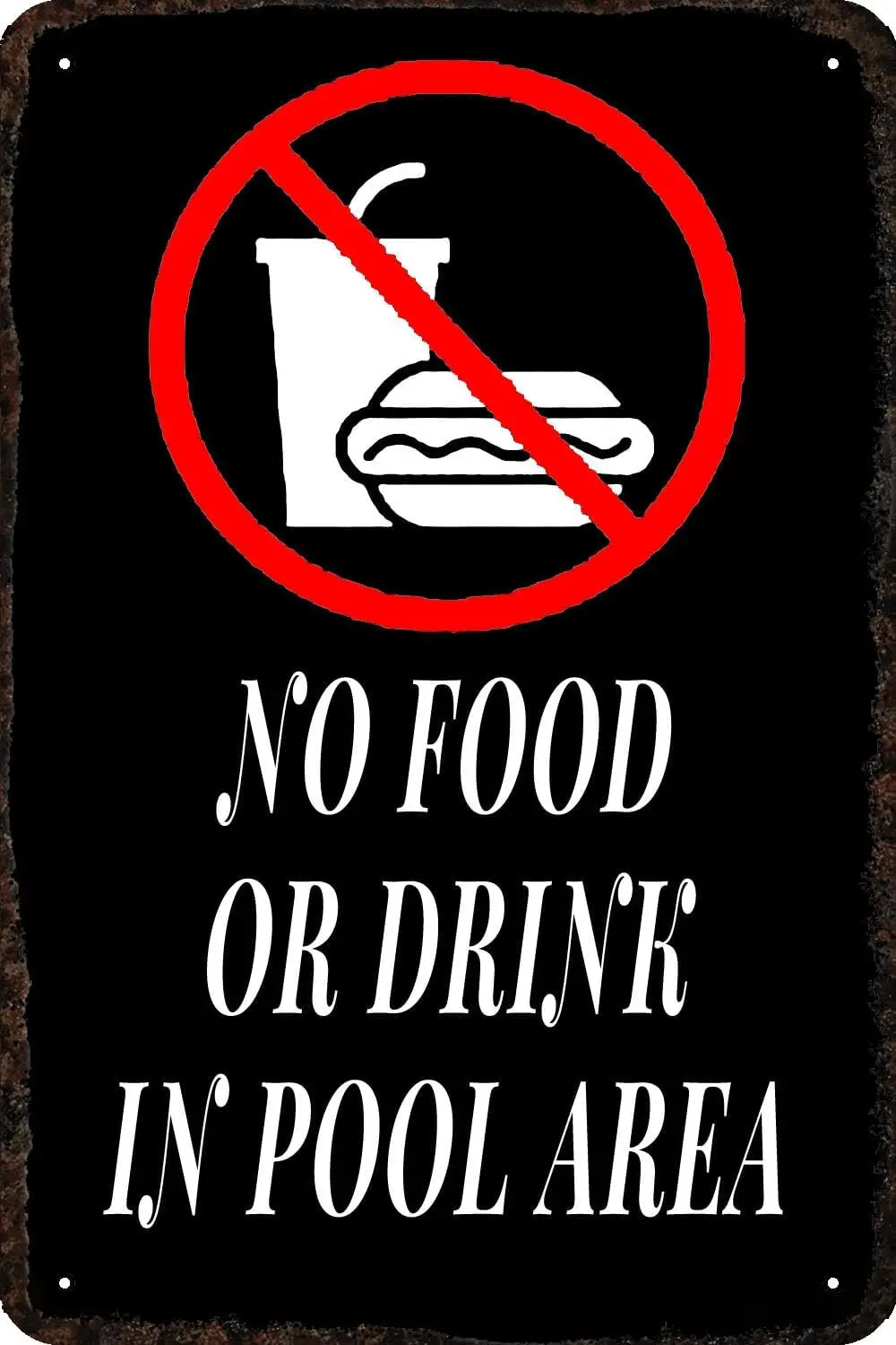 Металлическая жестяная вывеска без еды или напитков в области бассейна