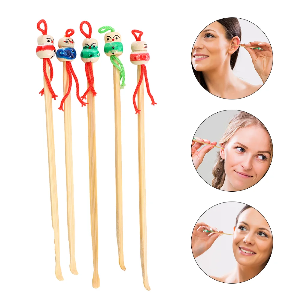 

12 Pcs Wooden Ear Pick Accessory Wax Cleaner Tools Kids Remover Picker Hanging Bamboo Cartoon Child Plugs