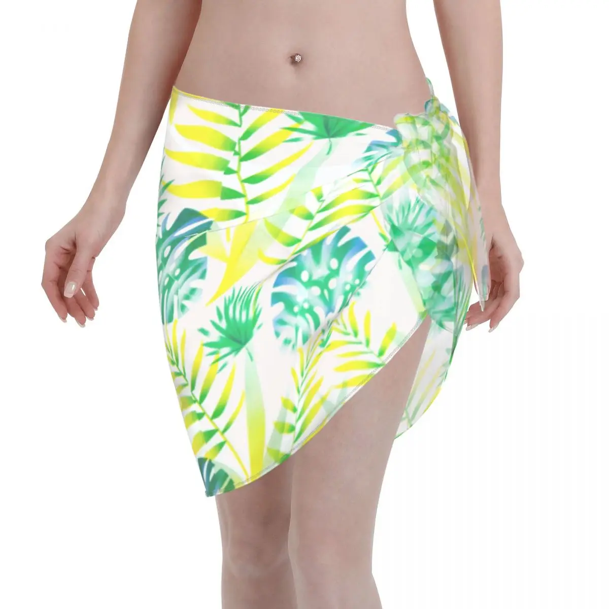 

Tropical Leaves Pareo Swimwear Cover Ups Women Plant Sexy Skirt Lace-up Bikini Cover Up