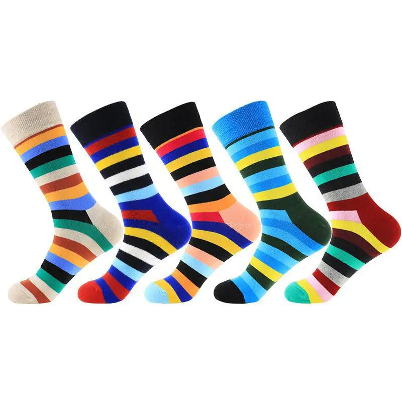 

3 Pairs Of Luxurious Autumn And Winter New Color Striped Men's Socks Casual Designer Cotton Socks Classic Comfort Socks For Men