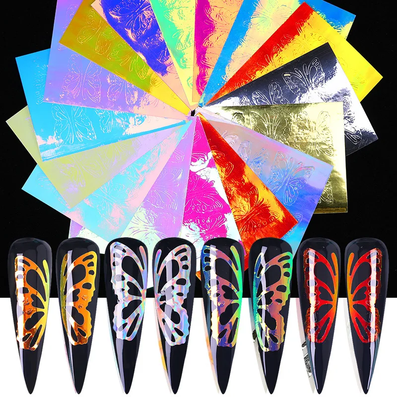 

16pcs/set Nail Leaves Flame Sticker New Laser Magic Ribbon Adhesive Nail Sticker