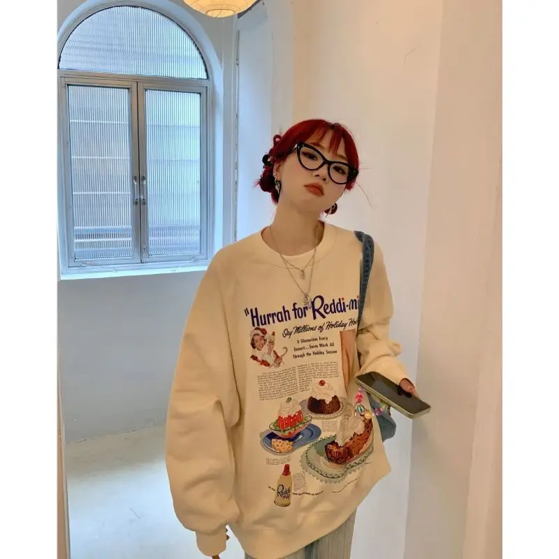 

Milk Fufu Fun Cartoon Printed Hoodie Women Spring and Autumn Oversize Lazy Wind Small Top Ins Tide