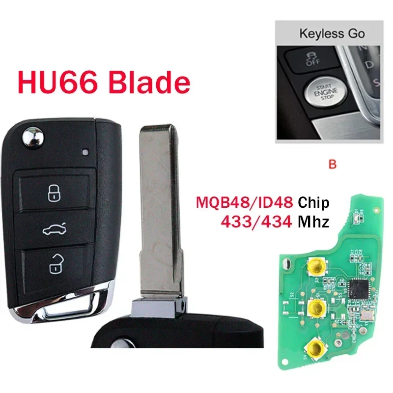 

Автомобильный брелок с дистанционным управлением, чип MQB48 433 МГц для Skoda Octavia A7 для Volkswagen Seat Golf 7 MK7 Vw Tiguan Touran Polo 5G 6959752 AB/BB