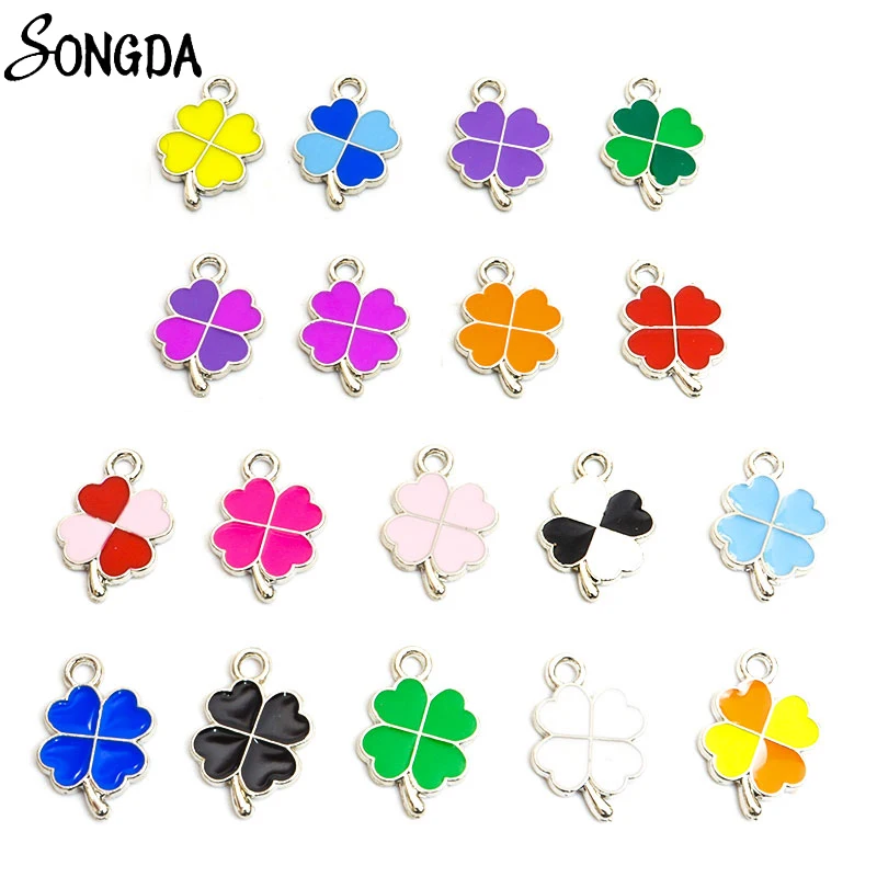 

10Pcs/lot Enamel Lucky Four Leaf Clover Charms for Pendant Necklace Keychains Earrings DIY Jewelry Makings Handmade Findings New