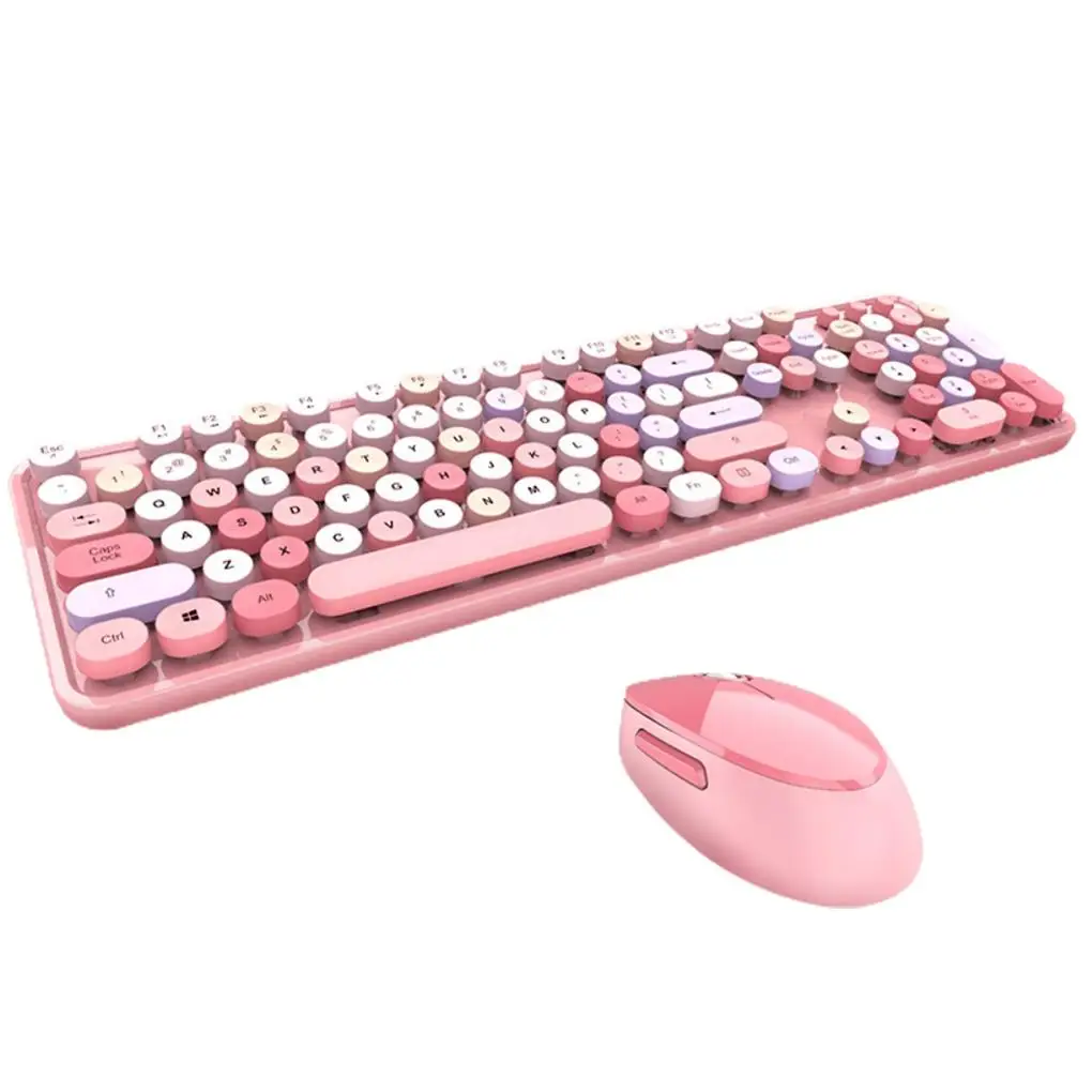 

2 4GHz Keyboard and Mouse Set Round Shape USB Wireless Detachable 104 Keys Keyboards Colored Mice Keypads Fluent Typing