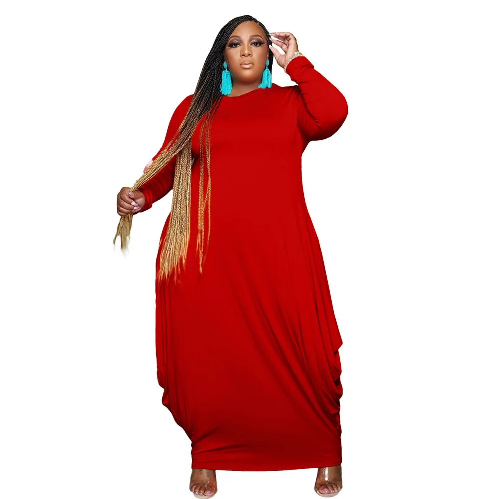 Plus Size Dresses for Women Party Sexy Fashion Round Collar Long Sleeve Women Clothing Stretch Loose Long Dre 3xl 4xl 5xl 6xl