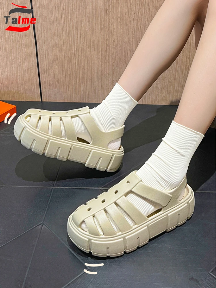 

TAIME Summer Women Men's Slippers 6CM Flat Platform Beach Slides High Heels Design Sandals Outdoors Massage Couple Ladies Shoes