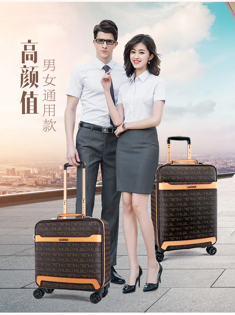 

fashion leather trolley suitcase pull rod soft box vintage luggage travel code boarding box carry on travel case S15160-S15165