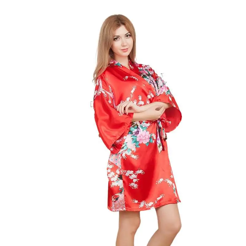 1 шт. элегантная Красная атласная ночная рубашка с цветочным принтом коротким