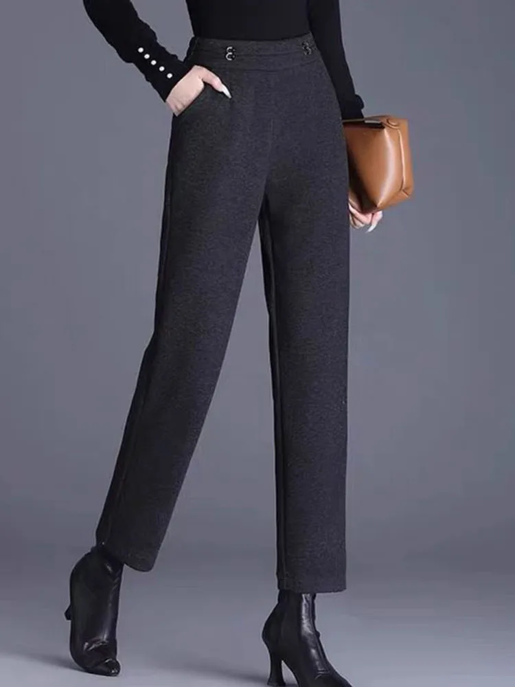 Осень-зима шерстяные свободные прямые брюки корейская мода широкие с высокой