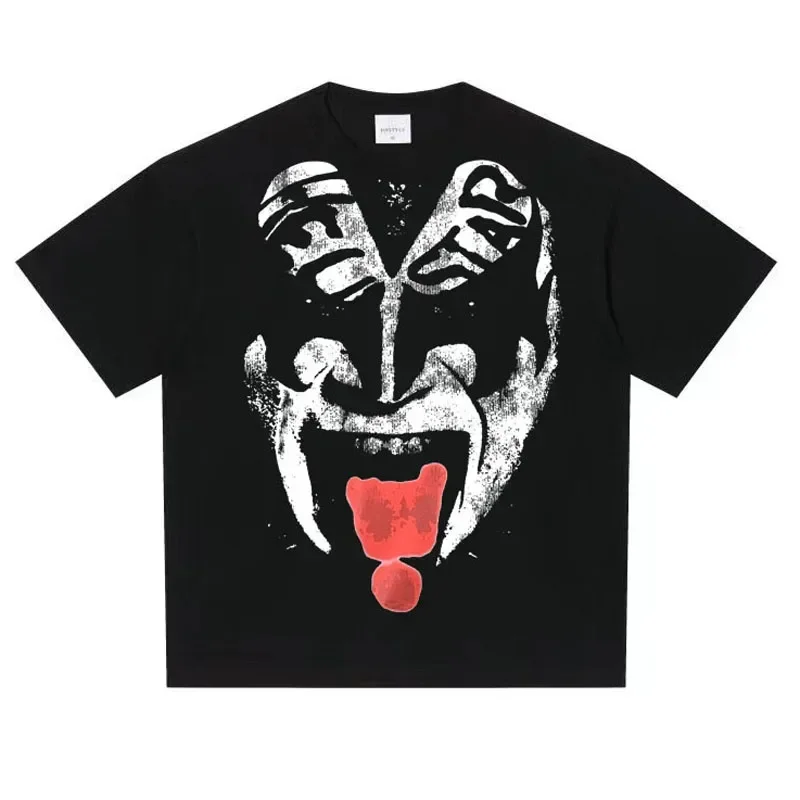 

Европейская и американская трендовая брендовая футболка Hellstar, модная классическая забавная Мужская и женская одежда с принтом в виде лица дьявола и короткими рукавами