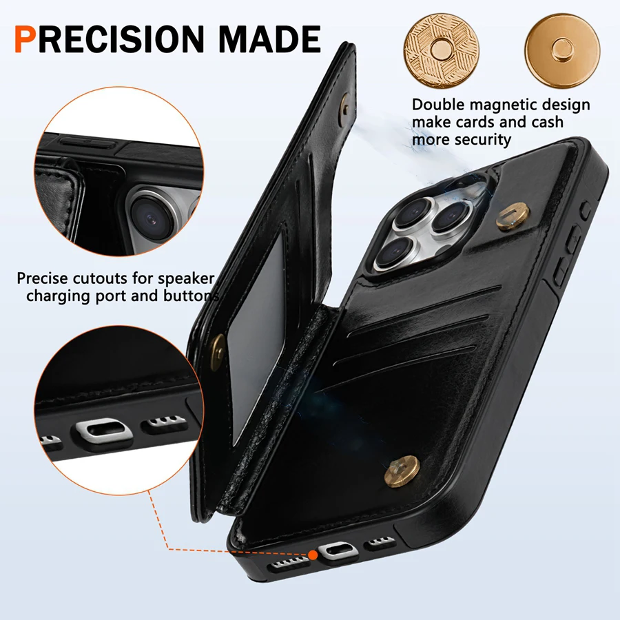 Фото Кошелек с RFID-защитой, антикражный магнитный кожаный чехол для iPhone 18 Pro Max 18 Pro, ударопрочный защитный чехол. №3