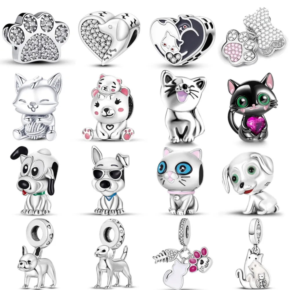 

New Mybeboa 925 Sterling Silver Bead Pet Cute Kitten Puppy Charms Cat Paw Pendant Fit Original Europe Bracelet Women Jewelry
