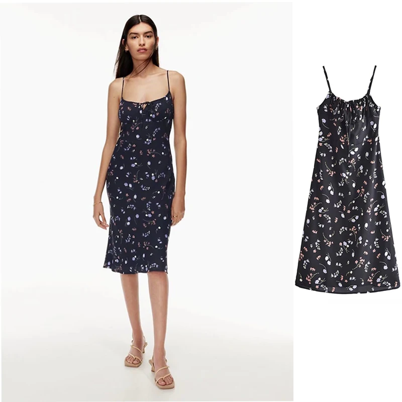 

2022 New Summer Women's Sexy Slim Sling Black Backless Print Sleeveless Beach Long Elegant Retro Party Dress