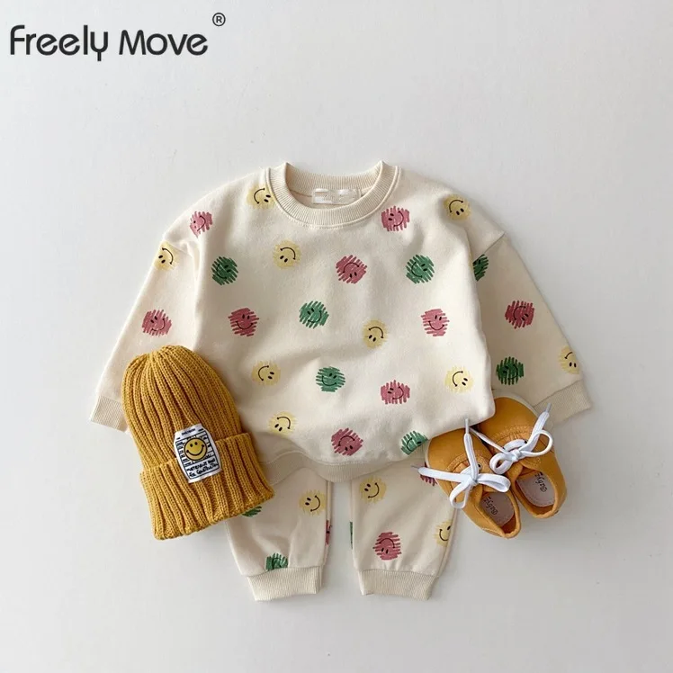 

Freely Move 2Pcs Cotton Casual Summer Newborn Baby Boys Girls Outfits Suit Printing Long Sleeve Tops+Pants Kids Tracksuits