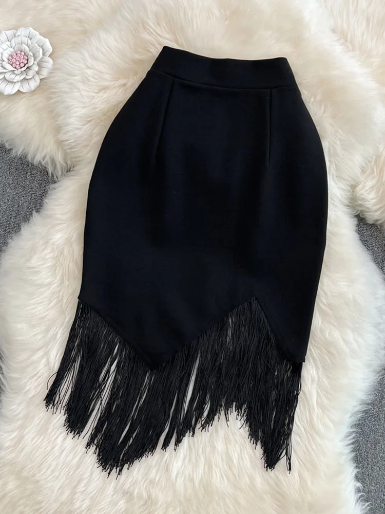 Женская юбка с кисточками и высокой талией