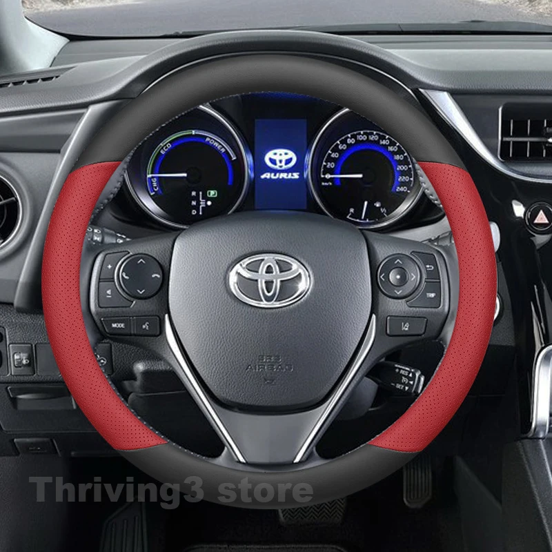 Фото Кожаный чехол на руль автомобиля для Toyota Auris Hybrid Touring Sport 2013-2018, аксессуары для руля Toyota Auris №3