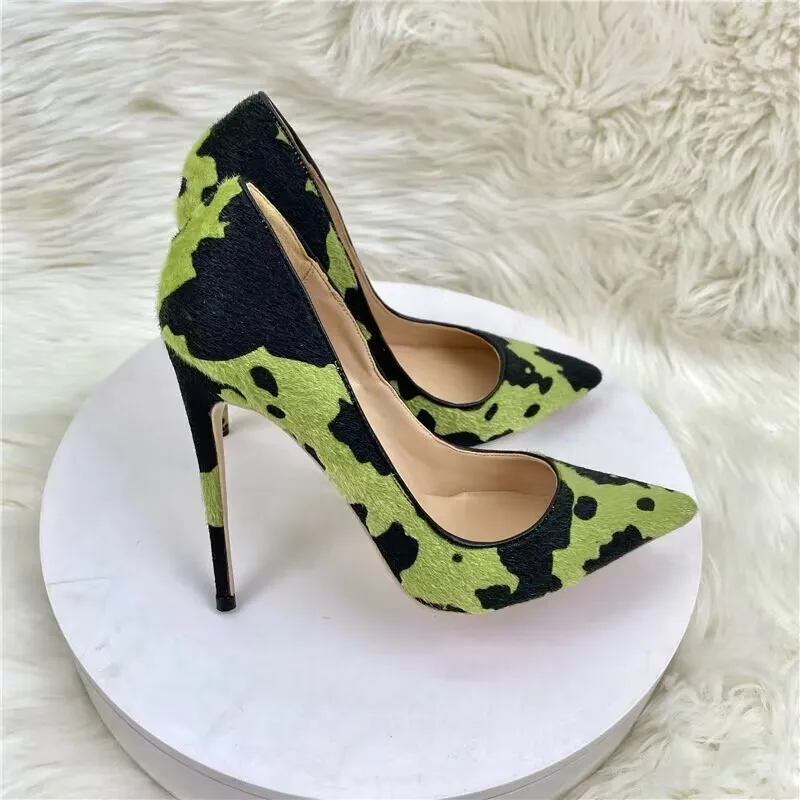 

European And American New 2023 New Color-blocking Horsehair Celebrity High-heeled Shoes Pointy Thin Heel Shallow Single Shoe Wom