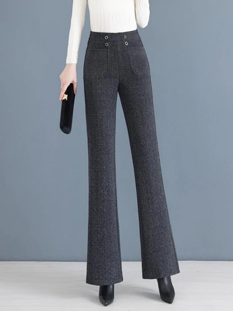 Утепленные шерстяные брюки больших размеров с высокой талией на флисовой