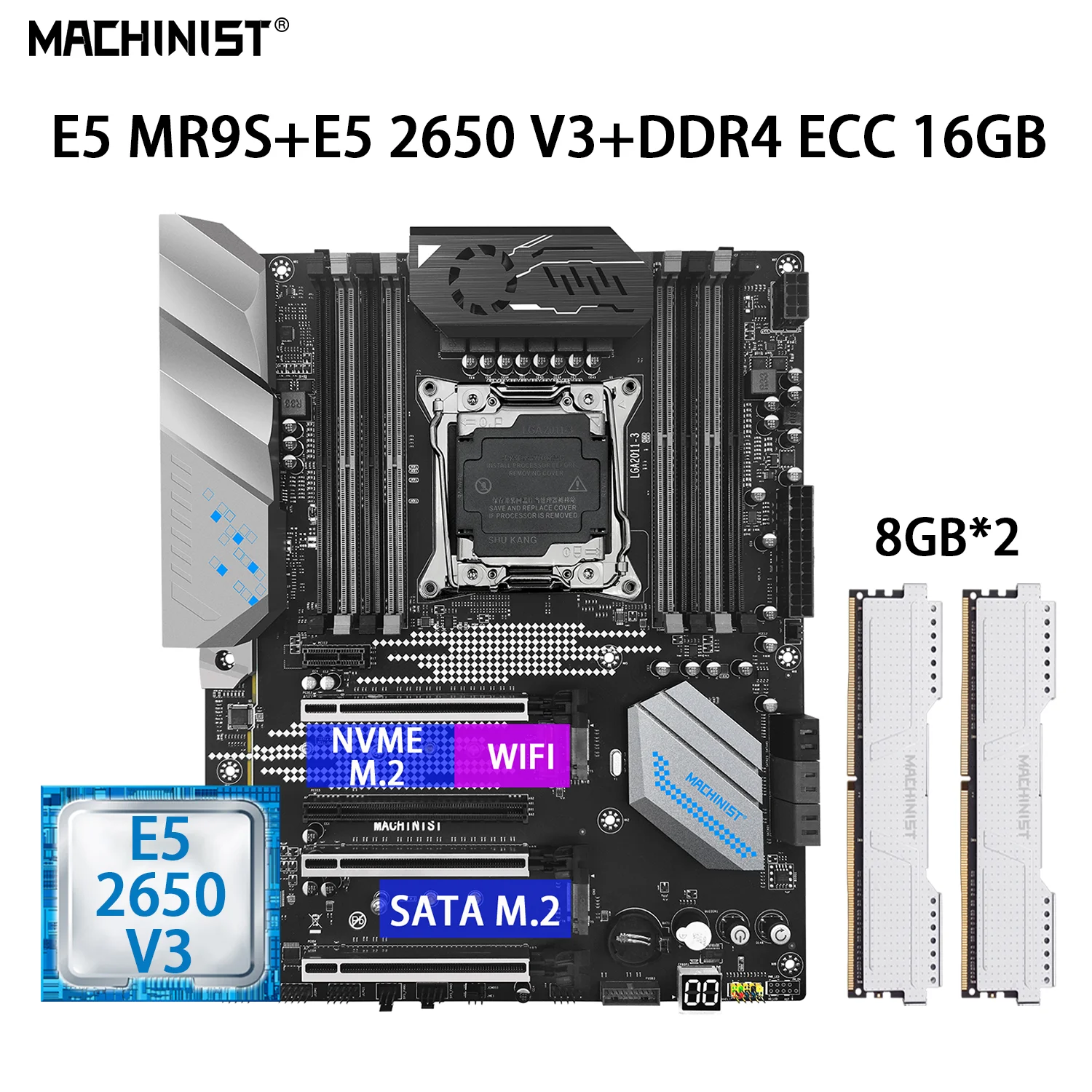 

MACHINIS MR9S Motherboard Set Kit LGA 2011-3 With Xeon E5 2650 V3 Processor CPU 16GB=2PCS*8GB DDR4 ECC Memory RAM Eight Channels