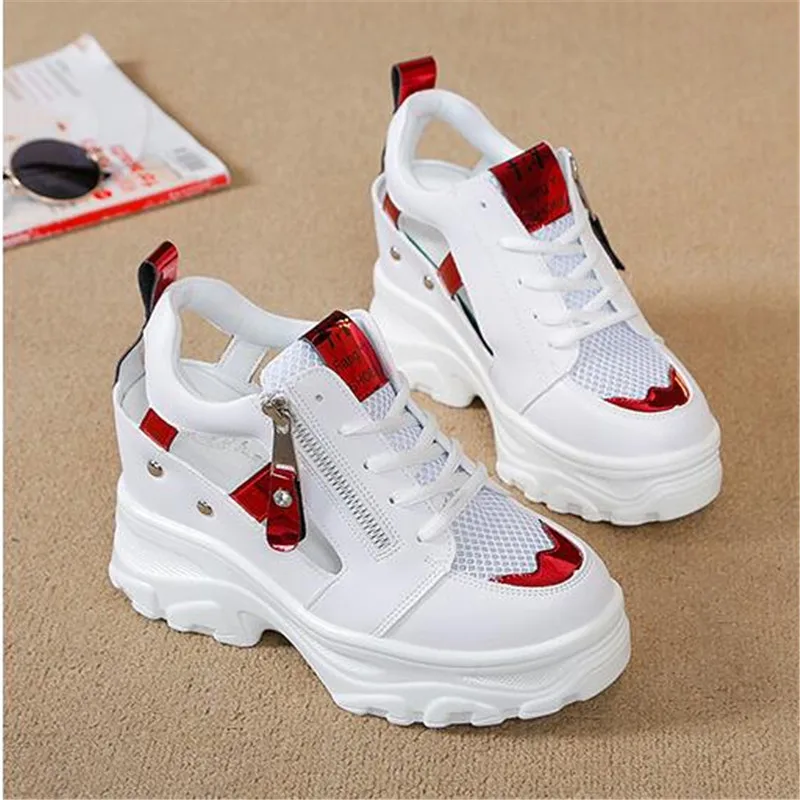 Женские сетчатые кроссовки на высокой платформе дышащие сандалии танкетке 9 см