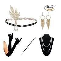 women 1920s the great gatsby cosplay stage performance props retro feather headband necklace earring party accessories 5pcs set
