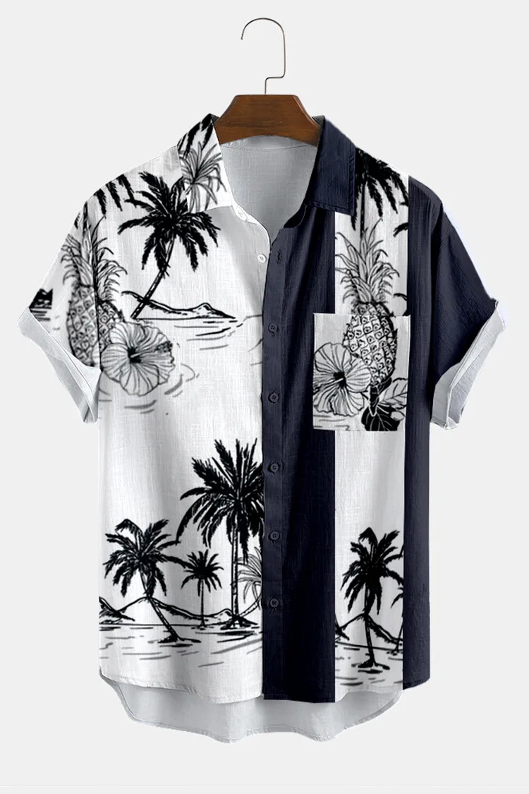 

New holiday style men's shirts 3D digital printing fashion trendy short-sleeved shirts with pockets