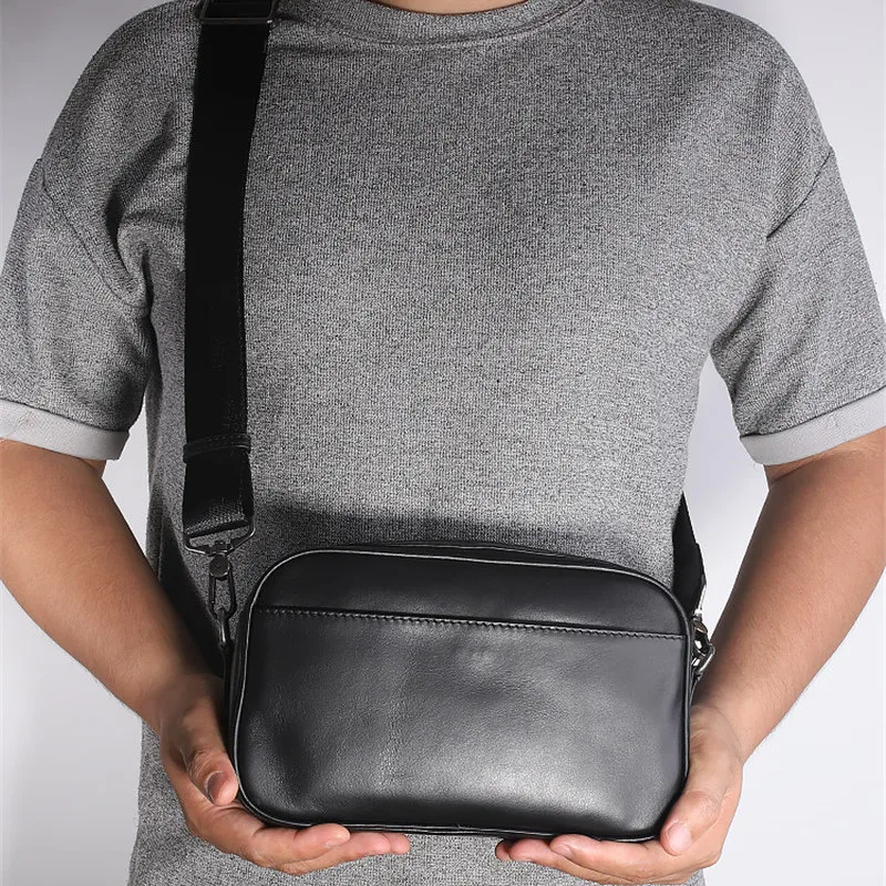 Fashion designer first layer cowhide men business black messenger bag daily outdoor weekend real cowhide shoulder messenger bag