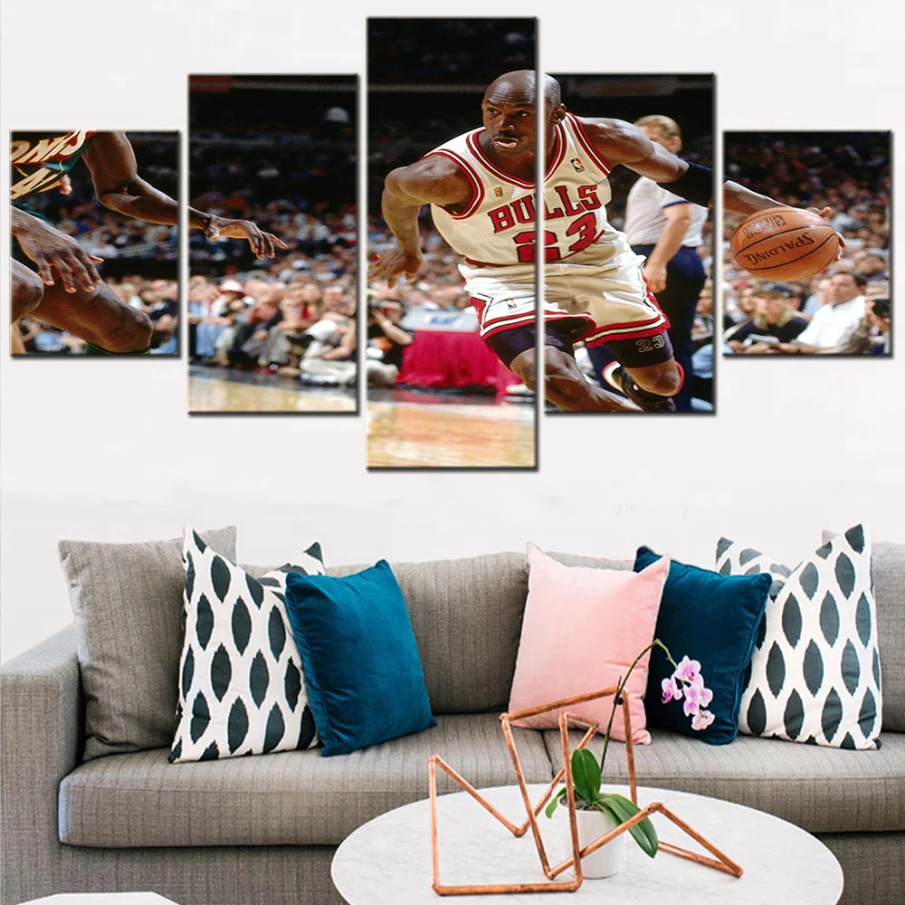 

Modern Home Decoration Posters 5 Pieces Basketball Player Male Star Canvas Painting Hd Print Picture Paintings for Living Room