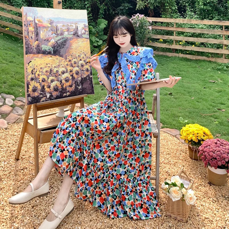 

Свободное женское длинное платье-миди с цветочным принтом, в стиле бохо